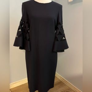 Oscar de La Renta Bell Sleeve Shift Dress in stretch wool.